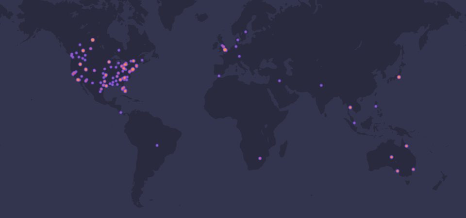 Map of Rocktomic customer shipments worldwide
