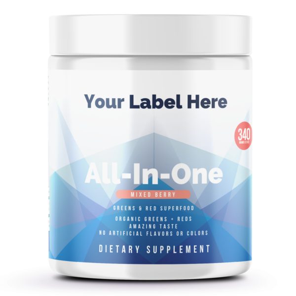 All-In/One Greens & Red SuperFood + Immune 270g Mixed Berry w/Natural Flavor — white-label product card